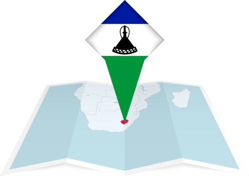 Lesotho pin flag and map on a folded map png
