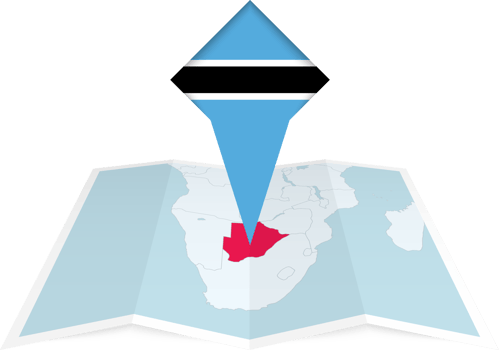 Botswana pin flag and map on a folded map png