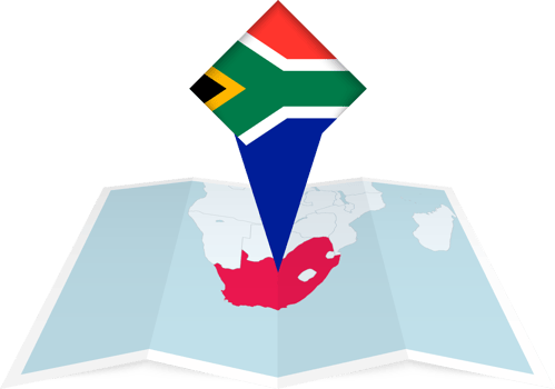 South Africa pin flag and map on a folded map png