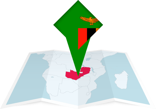 Zambia pin flag and map on a folded map png