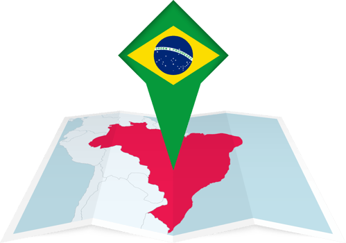 Brazil pin flag and map on a folded map png