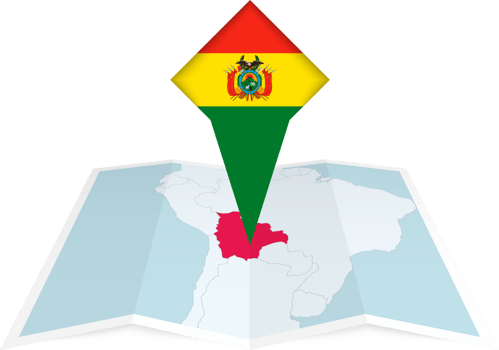 Bolivia pin flag and map on a folded map png