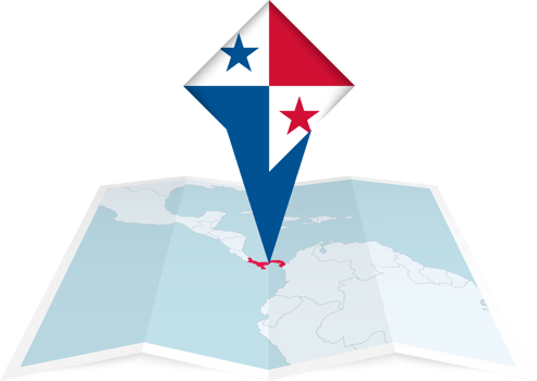 Panama pin flag and map on a folded map png