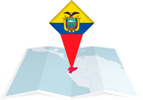 Ecuador pin flag and map on a folded map png