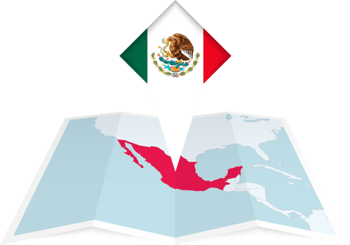 Mexico pin flag and map on a folded map png