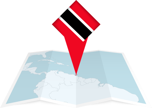 Trinidad and Tobago pin flag and map on a folded map png