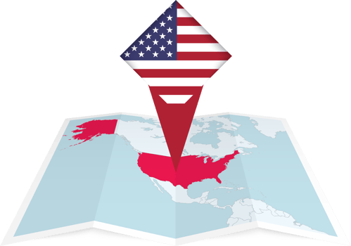 USA pin flag and map on a folded map png