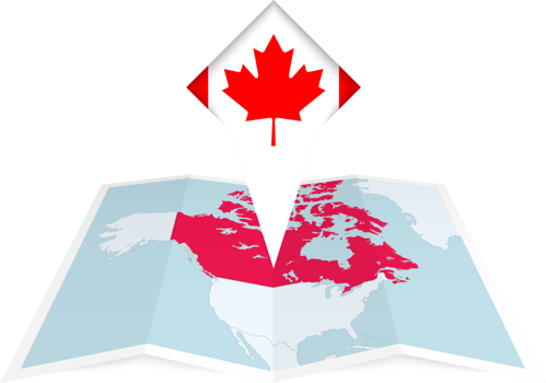 Canada pin flag and map on a folded map png