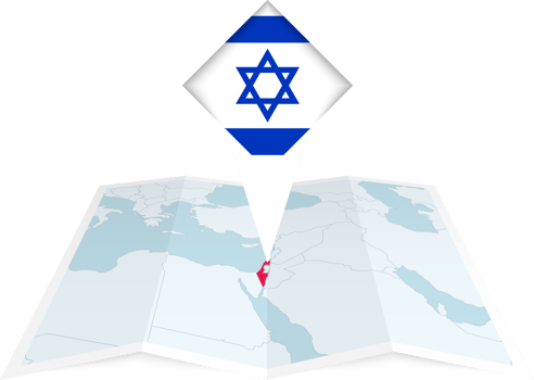 Israel pin flag and map on a folded map png