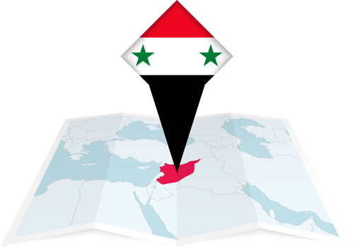 Syria pin flag and map on a folded map png