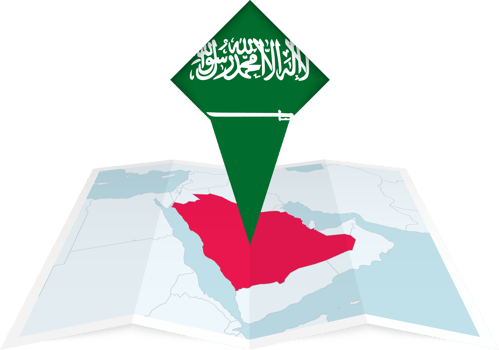 Saudi Arabia pin flag and map on a folded map png