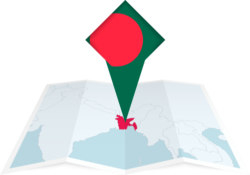 Bangladesh pin flag and map on a folded map png