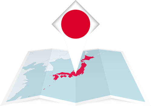 Japan pin flag and map on a folded map png