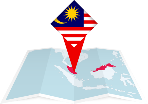 Malaysia pin flag and map on a folded map png