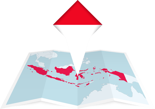 Indonesia pin flag and map on a folded map png