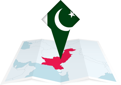 Pakistan pin flag and map on a folded map png