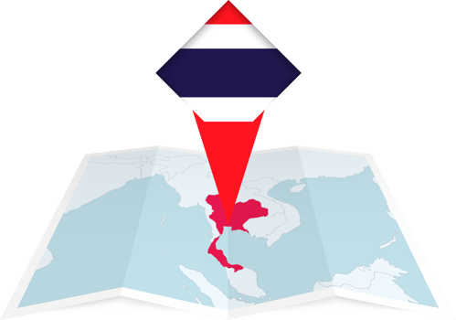 Thailand pin flag and map on a folded map png