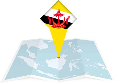 Brunei pin flag and map on a folded map png
