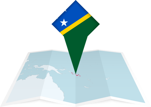 Solomon Islands pin flag and map on a folded map png