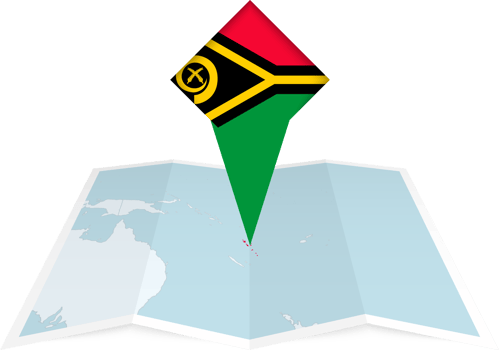 Vanuatu pin flag and map on a folded map png