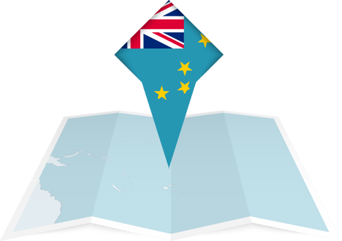 Tuvalu pin flag and map on a folded map png
