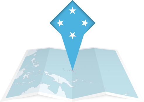 Micronesia pin flag and map on a folded map png
