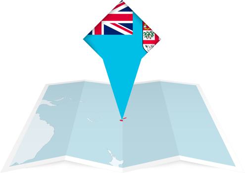 Fiji pin flag and map on a folded map png