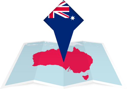 Australia pin flag and map on a folded map png