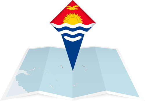 Kiribati pin flag and map on a folded map png