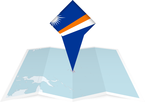 Marshall Islands pin flag and map on a folded map png