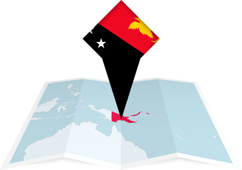 Papua New Guinea pin flag and map on a folded map png