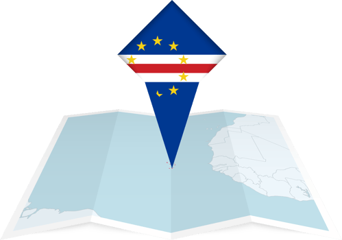 Cape Verde pin flag and map on a folded map png