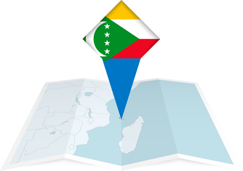 Comoros pin flag and map on a folded map png