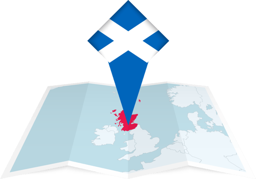 Scotland pin flag and map on a folded map png