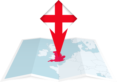 England pin flag and map on a folded map png