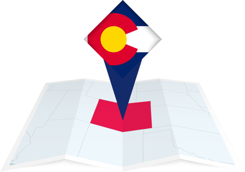 Colorado pin flag and map on a folded map png