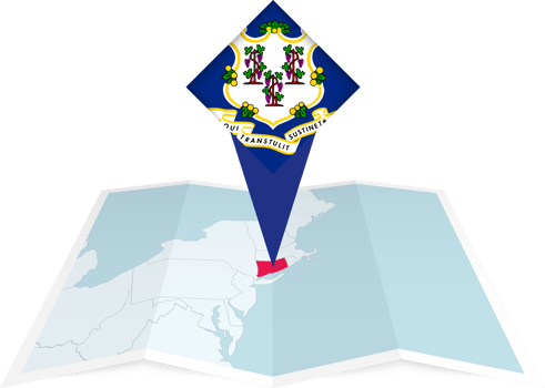 Connecticut pin flag and map on a folded map png