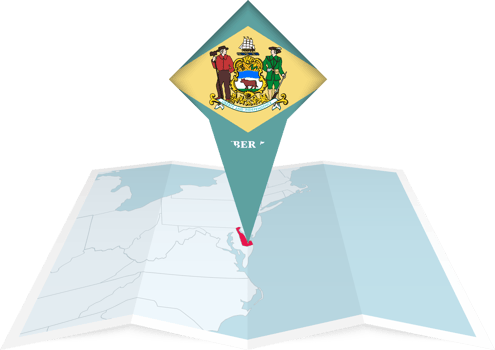 Delaware pin flag and map on a folded map png