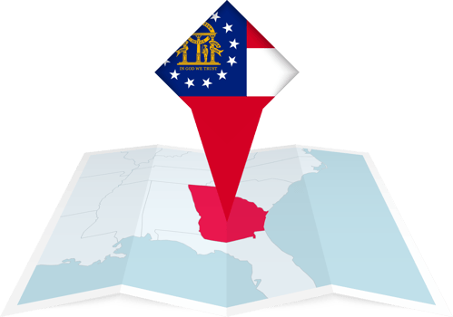 US State Georgia pin flag and map on a folded map png