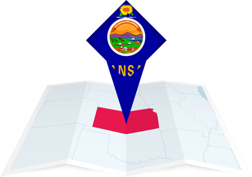Kansas pin flag and map on a folded map png