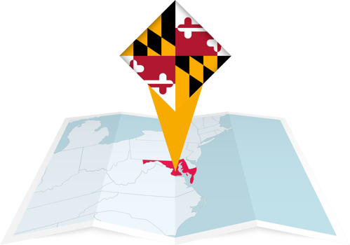 Maryland pin flag and map on a folded map png