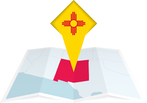 New Mexico pin flag and map on a folded map png