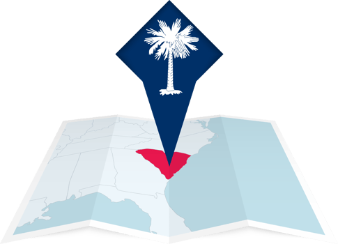 South Carolina pin flag and map on a folded map png