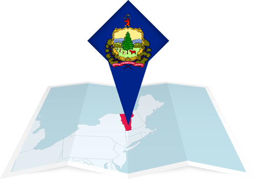 Vermont pin flag and map on a folded map png