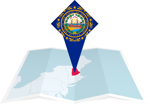 New Hampshire pin flag and map on a folded map png