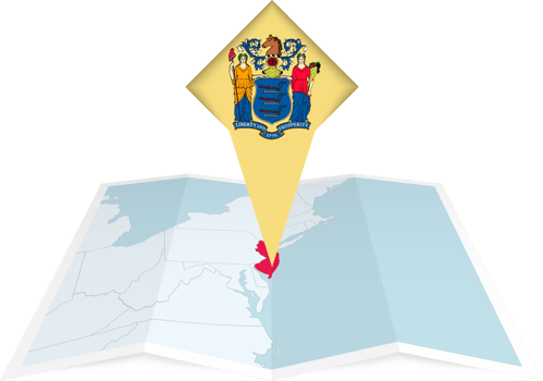 New Jersey pin flag and map on a folded map png