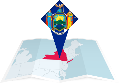 New York pin flag and map on a folded map png