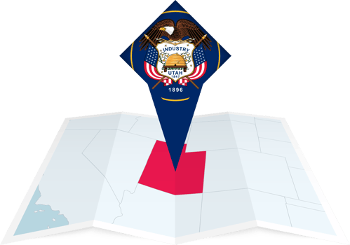 Utah pin flag and map on a folded map png