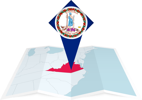 Virginia pin flag and map on a folded map png