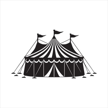 a circus tent with striped silhouette white background vector